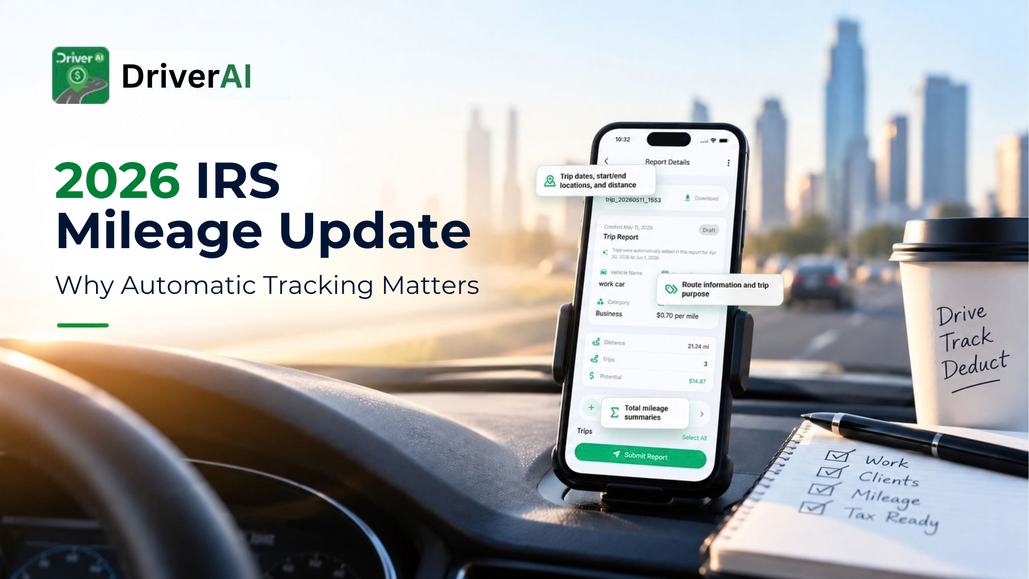 2026 IRS mileage update and automatic mileage tracking with DriverAI