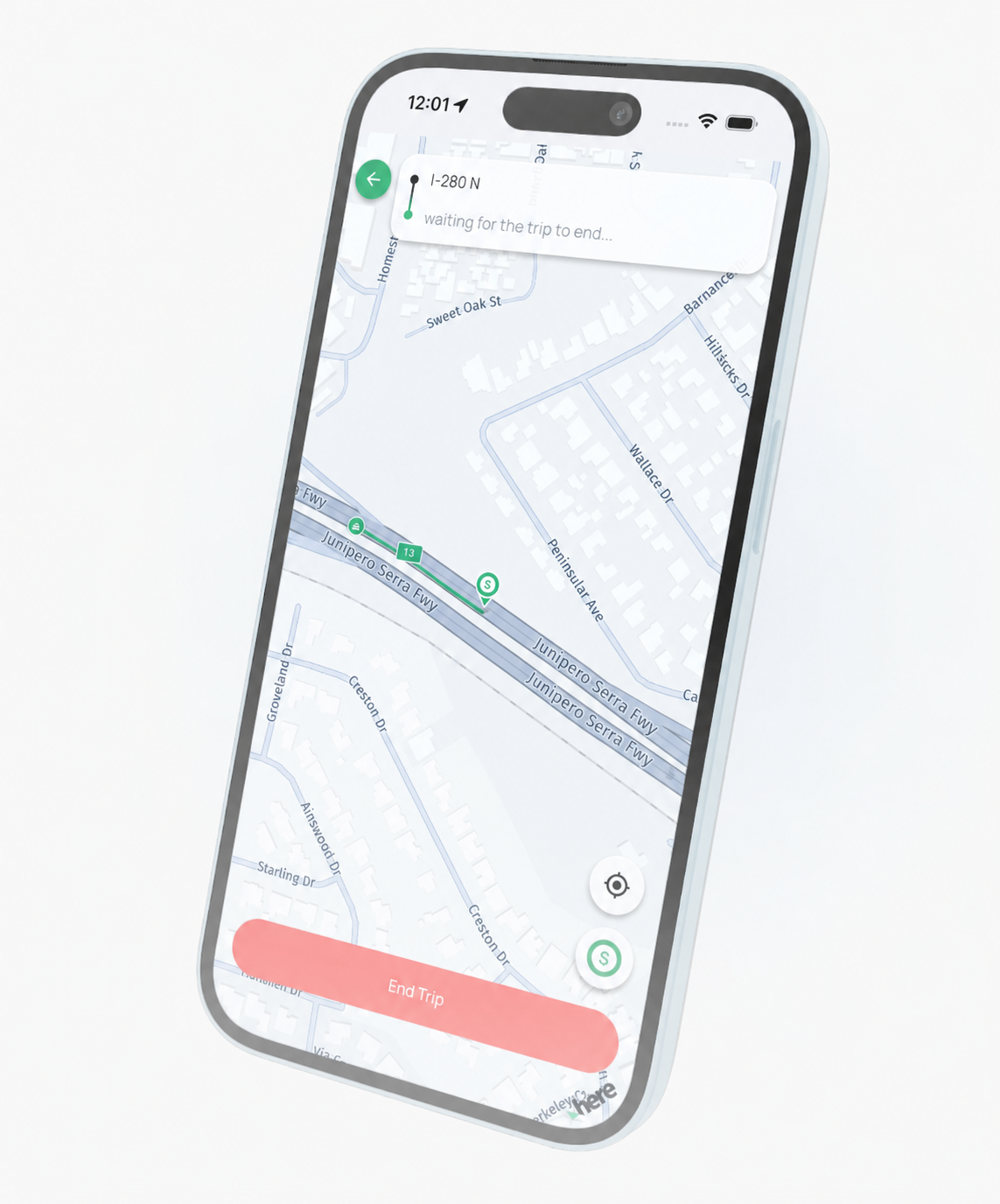 DriverAI automatically tracking a trip with live GPS